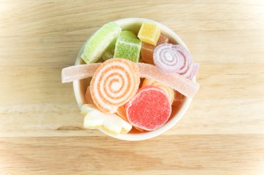 Renkli meyve-hamur tatlılar filtre etkisi retro vintage arpacık ile