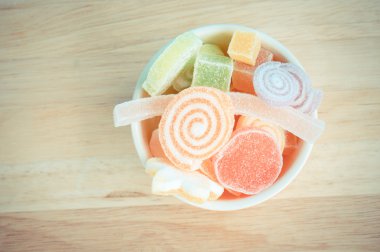 Renkli meyve-hamur tatlılar filtre etkisi retro vintage arpacık ile