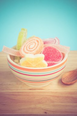 Renkli meyve-hamur tatlılar filtre etkisi retro vintage arpacık ile