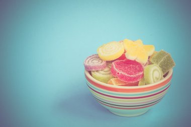 Renkli meyve-hamur tatlılar filtre etkisi retro vintage arpacık ile