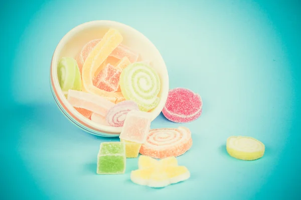 Colorful fruit-paste sweets with filter effect retro vintage sty — Stock Photo, Image