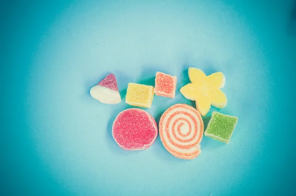 Kleurrijke vruchten-plakken snoep met filter effect retro vintage stal — Stockfoto