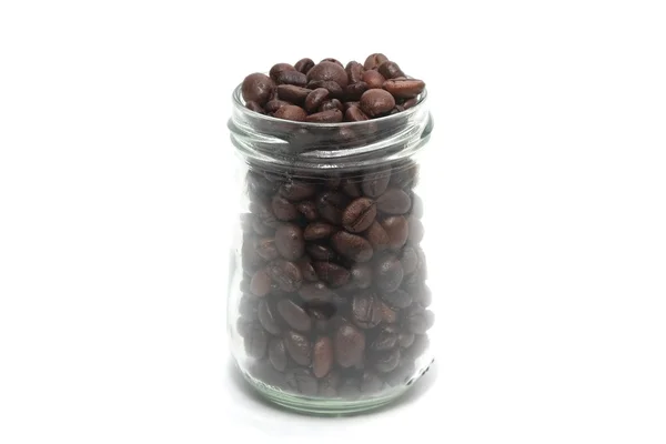 Coffee beans in a cristal jar on a white background — Stock Photo, Image