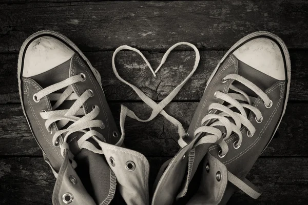 Sneakers with heart with filter effect retro vintage style — Stock Photo, Image