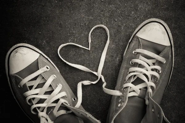 Sneakers with heart with filter effect retro vintage style — Stock Photo, Image