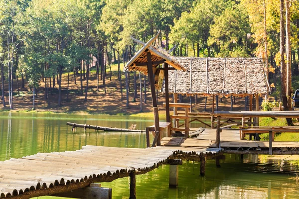 Bamboo bridge and gazebo at Pang Ung — Stock Photo, Image