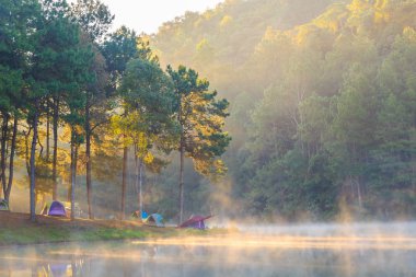Sis, gündoğumu kubbe çadır