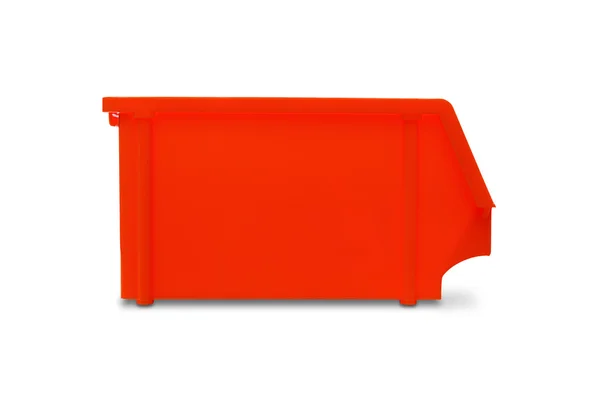 Red plastic parts bin — Stock Photo, Image