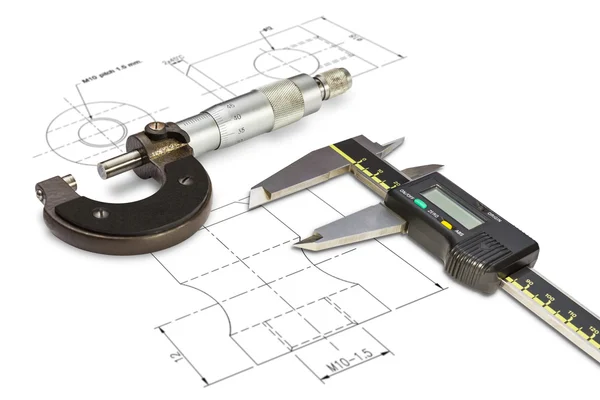 Micrómetro y pinzas vernier digitales — Foto de Stock