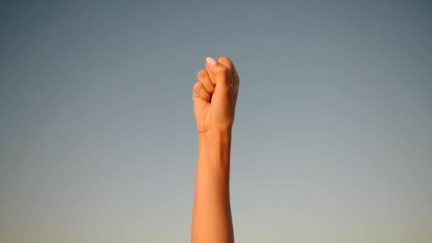 Femme féministe main serrée dans les protestations poing — Video