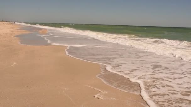 Sunny Beach golven, Zee schuim, lichte bries dag in de zomer — Stockvideo