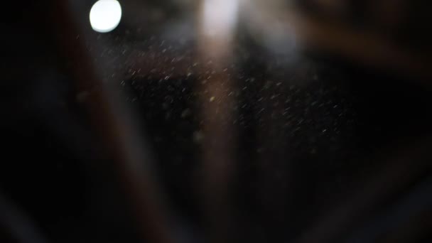 スローモーションで黒の背景にフレアと浮遊ダスト粒子 — ストック動画