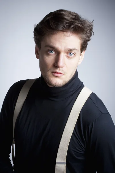 Young Man with Suspenders. — Stock Photo, Image