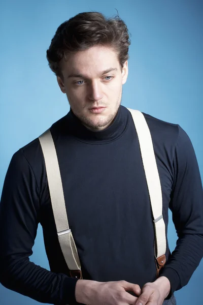 Young Man with Suspenders. — Stock Photo, Image
