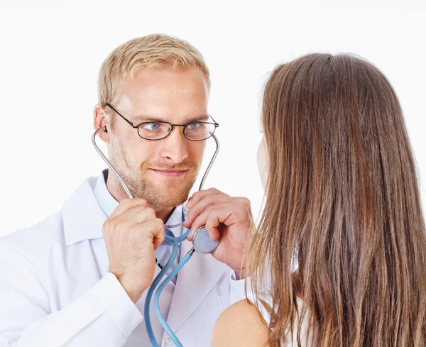 Doctor with Stethoscope and Glasses Examining Patient — Stock Photo, Image