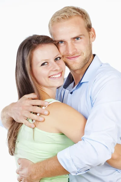Porträtt av ett lyckligt ungt par som ler — Stockfoto