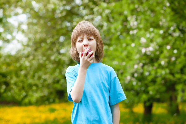 Boy Eating Red Apple