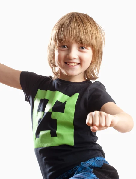 Jongen dansen op muziek — Stockfoto