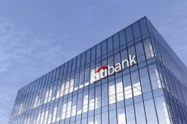 New York, ABD. 19 Şubat 2021. Sadece Editoryal Kullanım, 3D CGI. Cam Binası 'nın tepesindeki Citibank İmza Logosu. Yüksek binadaki İşyeri Finans Hizmetleri Şirketi.