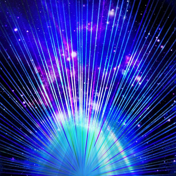 Latar Belakang Galaksi abstrak - Ledakan sinar cahaya berwarna-warni dalam biru — Stok Foto
