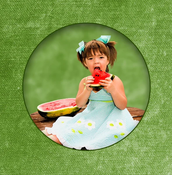 Small Girl Enjoying Slice of Watermelon — Stock Photo, Image