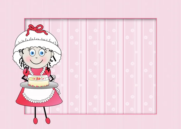 Female Chef Graphic with Cake - Pink Wallpaper Background — Stock Photo, Image