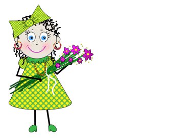 Kadın grafik, Dori ve çiçekler, arka plan