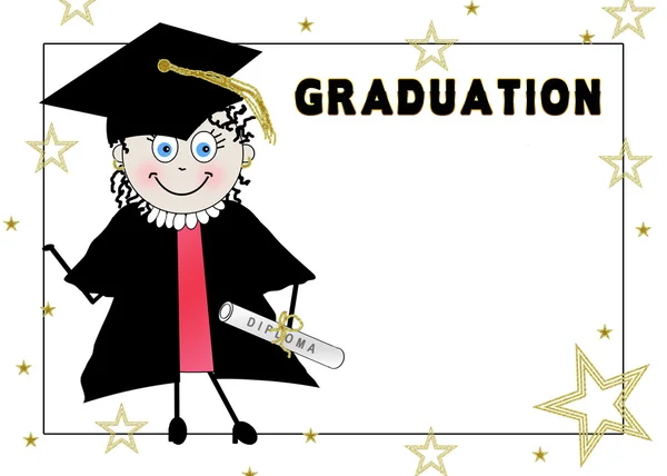 Graduation Background - Fun Female Character - Cap and Gown Attire - Gold Stars