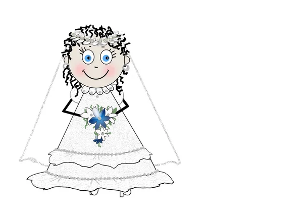 Bride Character Holding Blue Flowers — Stock Photo, Image