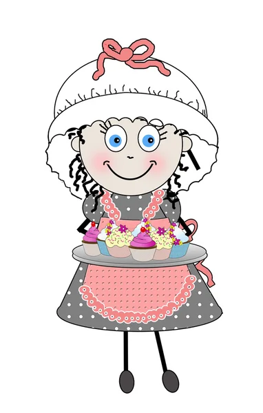 小さなカップケーキ (メロディ) ベーカー シェフ帽子とエプロン — ストック写真