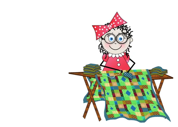 Quilting Gal (Melody) Making Quilt - Illustration/Background — Stock Photo, Image