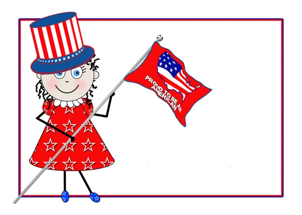 Patriotic Melody Waving Flag in Uncle Sam Hat - USA - Border — Stock Photo, Image