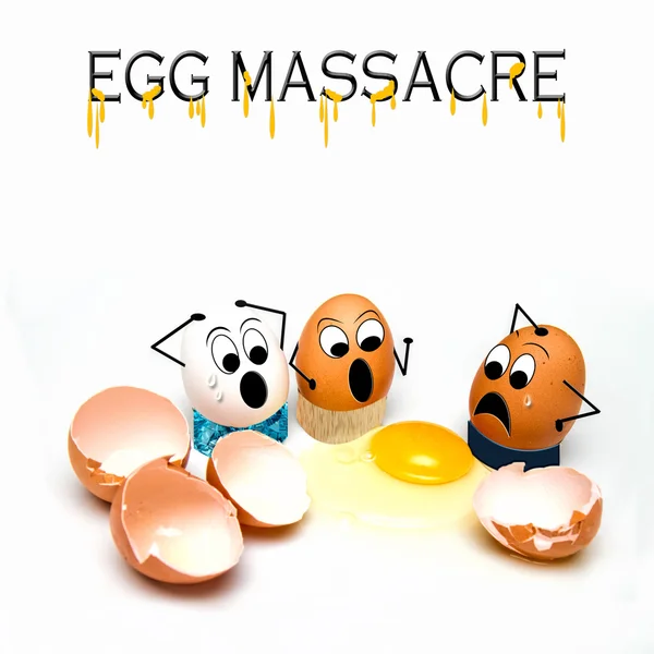 Cracked Egg Shells, Yolk Concept:  Egg Massacre — Stock Photo, Image