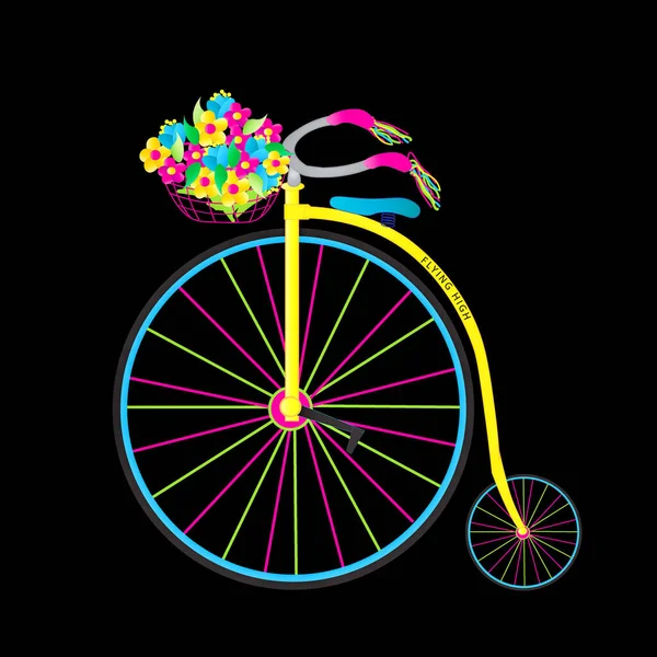 Colorida Bicicleta High Wheeler Penny Farthing Diseñada Colores Brillantes Neón — Foto de Stock