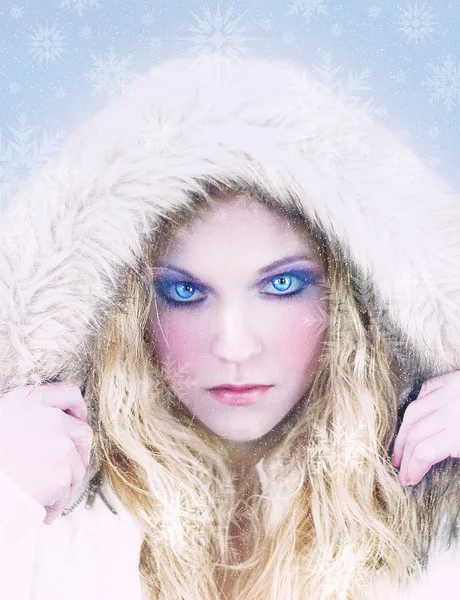 Fantasy Snow Girl in Fur Hood — Stock Photo, Image