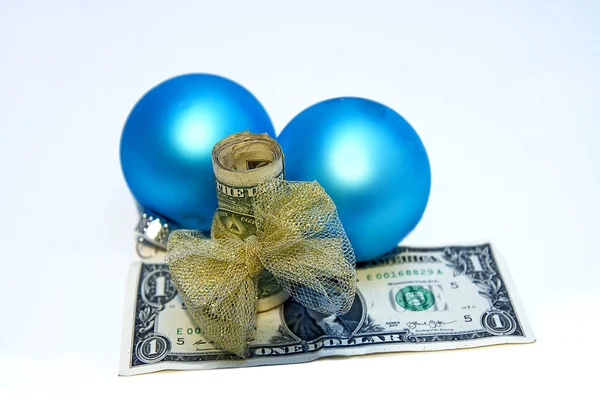Giving Money Concept - Holiday bow on Money — Stock Photo, Image