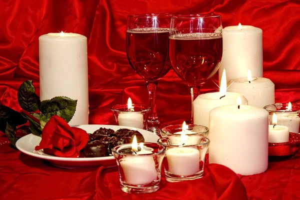 San Valentín, Velas y Chocolates —  Fotos de Stock