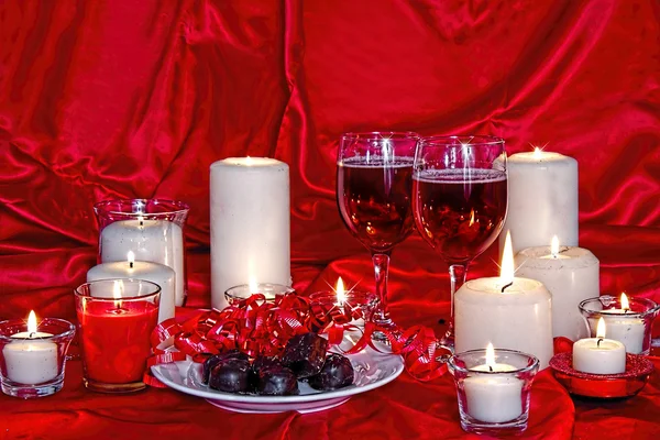 Valentine's, Candles and Chocolates — Stock Photo, Image