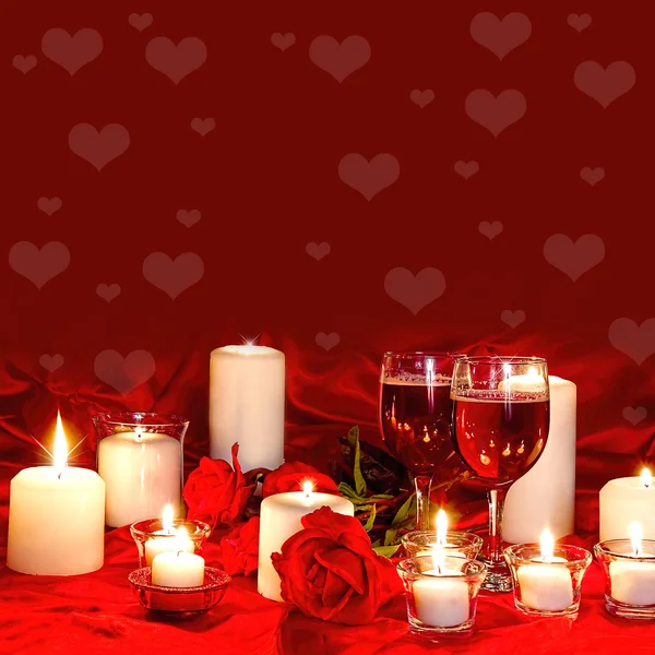 Valentine Candles Wine Background — Stock Photo, Image