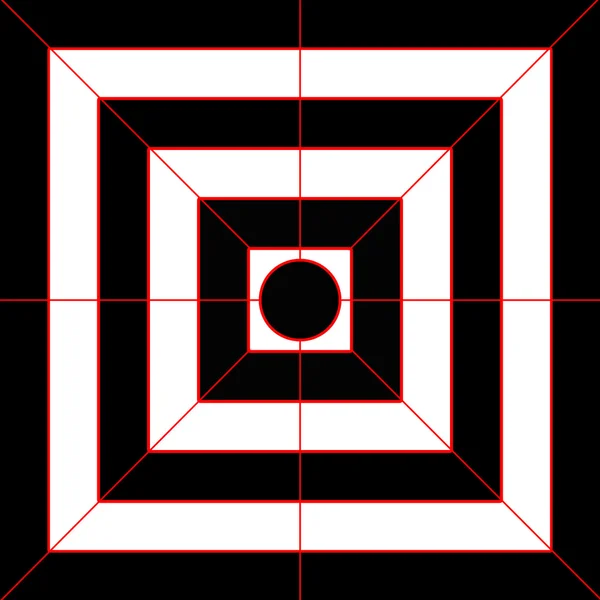Citra persegi hitam dan putih abstrak dengan petunjuk merah — Stok Foto