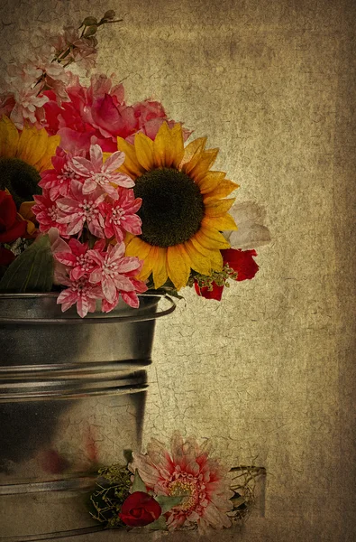 Country Bucket Bouquet of Flowers — Stock Photo, Image