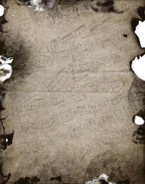 Vintage müzik sayfasının arka kenarları yandı