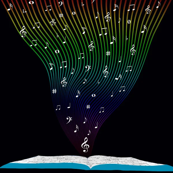 Libro de música con corriente de notas Flotante —  Fotos de Stock