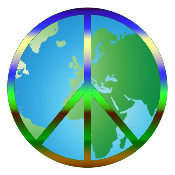 World Peace graphic with peace sign over world. — ストック写真