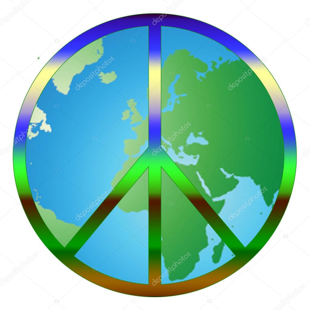 World Peace graphic with peace sign over world.