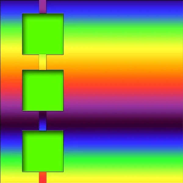 Fundo com três quadrados de entrada à esquerda em cores vivas brilhantes — Fotografia de Stock