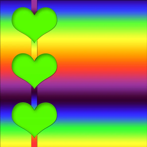 Background with three inset hearts to the left in bright vivid colors — Stockfoto