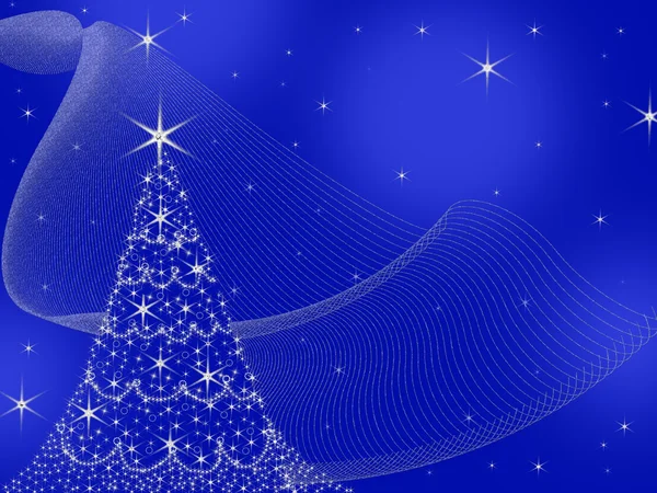 Blue Christmas Tree Illustration with Stars — Stock Photo, Image