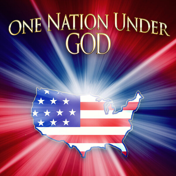 Patriotic USA Country Shaped out of Flag - One Nation Under God