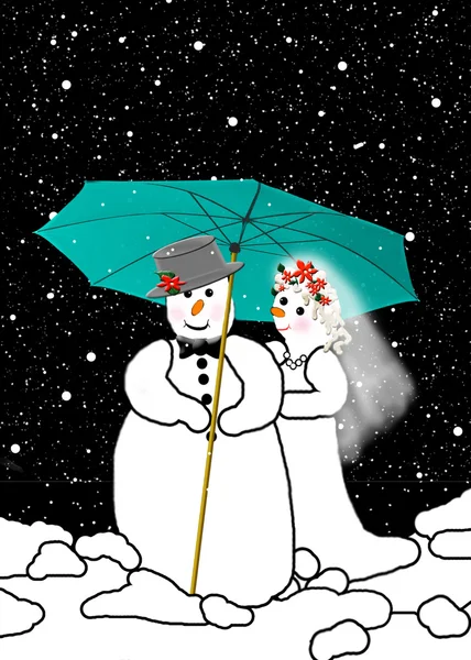 Digital Drawing of Wedding Snowman Couple — Stock Photo, Image